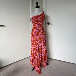 Selfie Leslie One-Shoulder Red and Pink Floral Dress Size 8